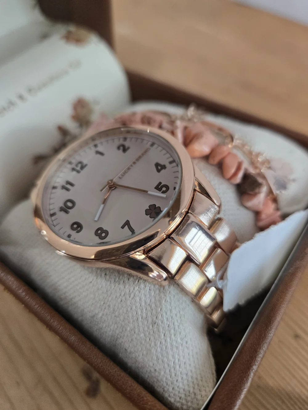 Lucky Brand Rose Gold Watch with Pink Bead and Charm Bracelets